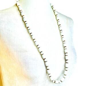 Vintage White Lucite Beaded Gold Tone Spacers Necklace